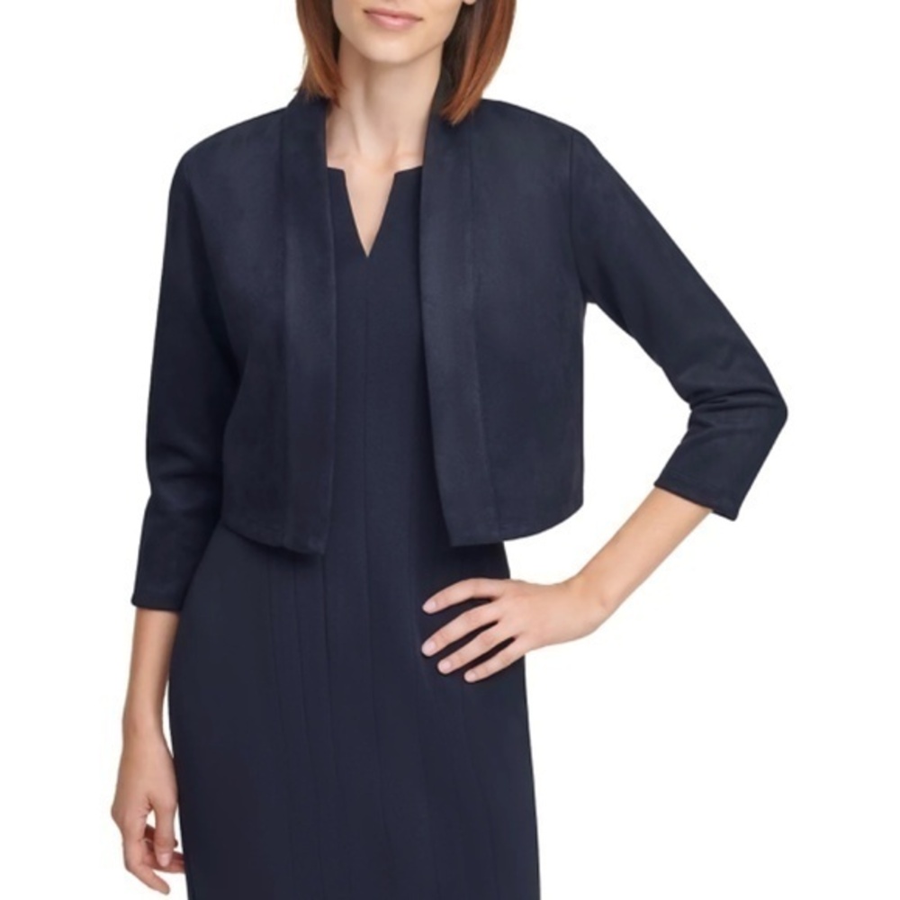 NWOT Calvin Klein Faux Suede Cropped Open Bolero Jacket Navy - Size Small